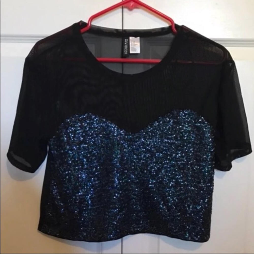 NWOT H&M Divided Sequins and Mesh Crop Top
